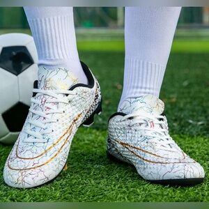 Colorful White Gold Patterned Athletic Soccer Football Cleats Shoes Size EUR 44